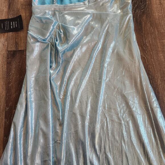 Retrofete Yesi Dress in Blue Silver XXL NWT Metallic Maxi Spaghetti Straps - Picture 9 of 13